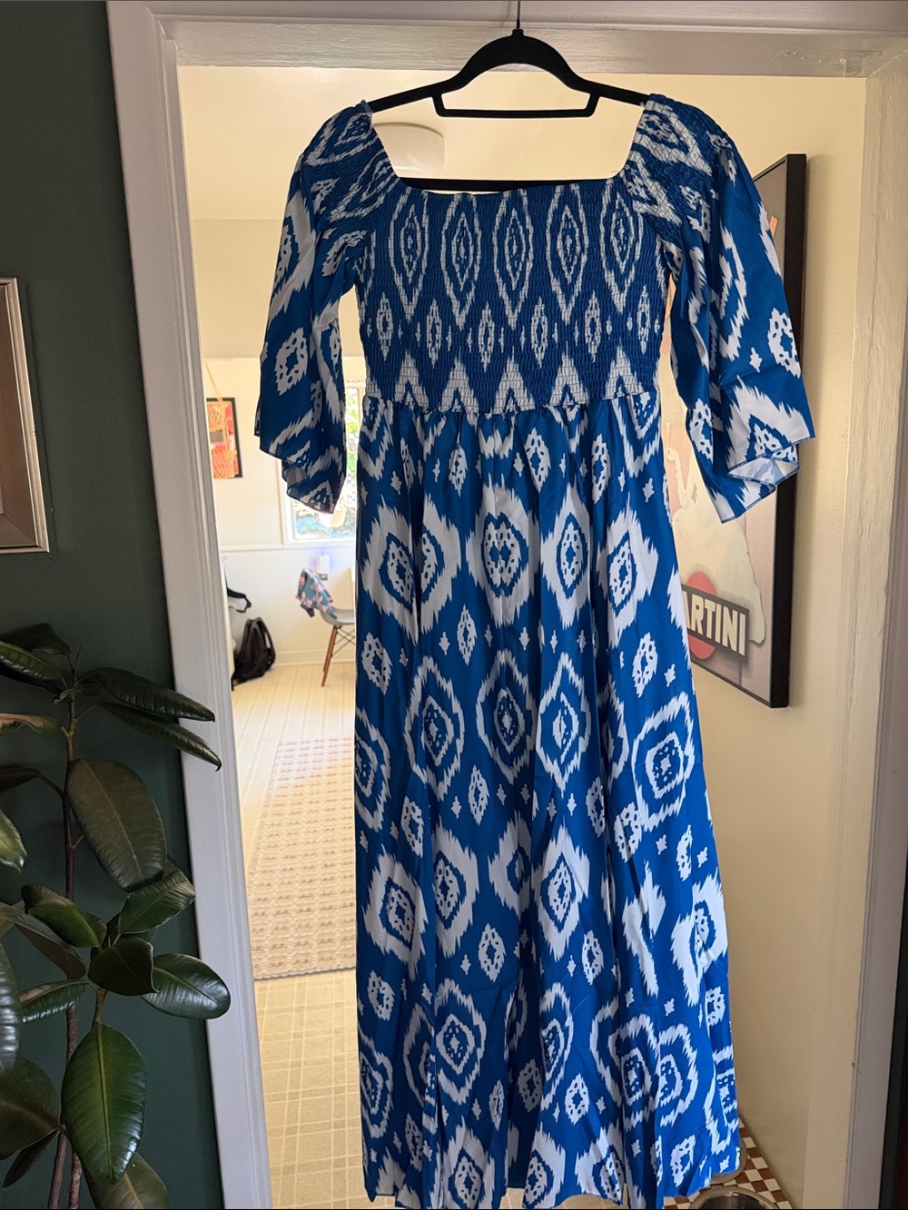 Blue Ikat Puff-Sleeve Maxi Dress - Unbranded - Picture 1 of 4